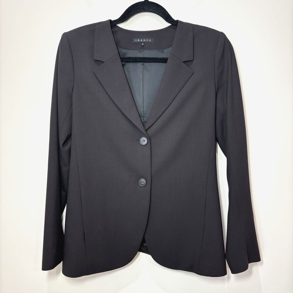 Theory Women Wool Blazer Black Tailored Size 6 Minimalist Professional Modern
